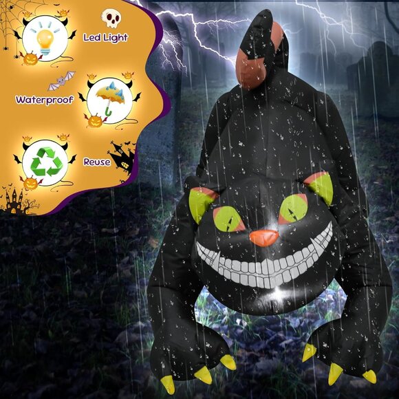 4FT Black Cat Halloween Inflatable Decoration Outdoor Home Yard Holiday Lights - Picture 5 of 8